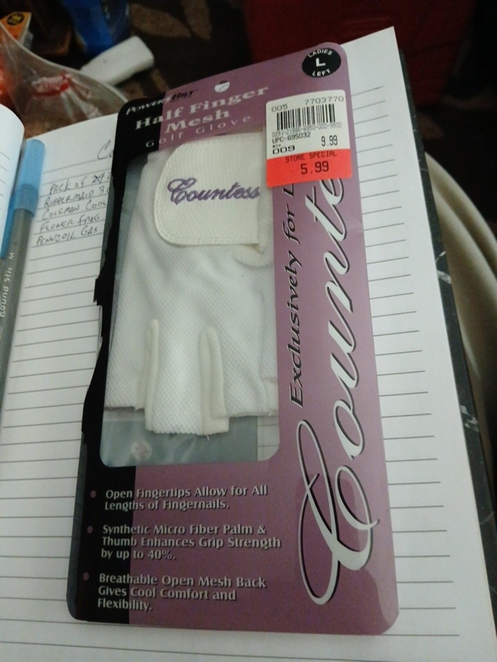 Countess Half Finger Mesh Golf Left Hand Glove - White